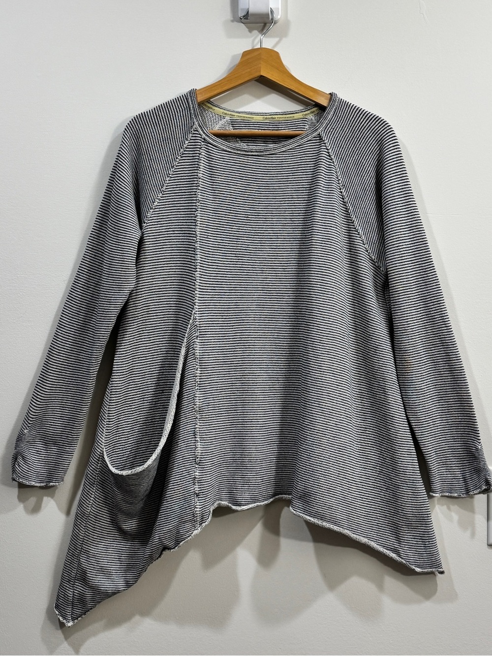 Calvin Klein Performance Lagenlook Asymmetric Striped Tunic Raw Edge Navy White